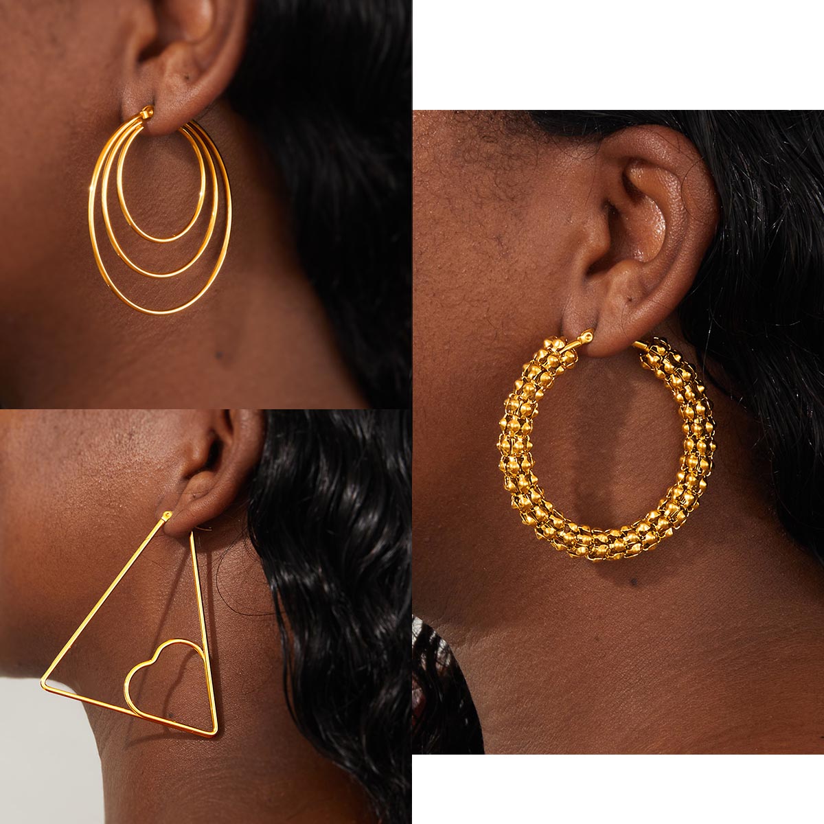 1 Pair Exaggerated Fashion Triangle Round Stainless Steel Plating Hoop Earrings