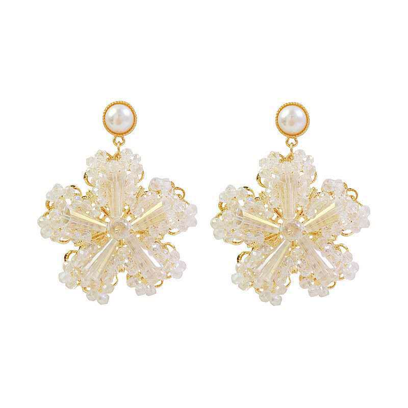 1 Pair Elegant Crystal Flower & Butterfly Bow Knot Earrings with Alloy Inlay and Artificial Pearls for Women