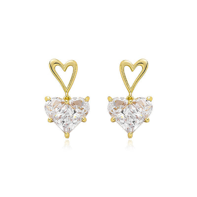 1 Pair Fashion Heart Shape Alloy Plating Artificial Crystal Women'S Drop Earrings