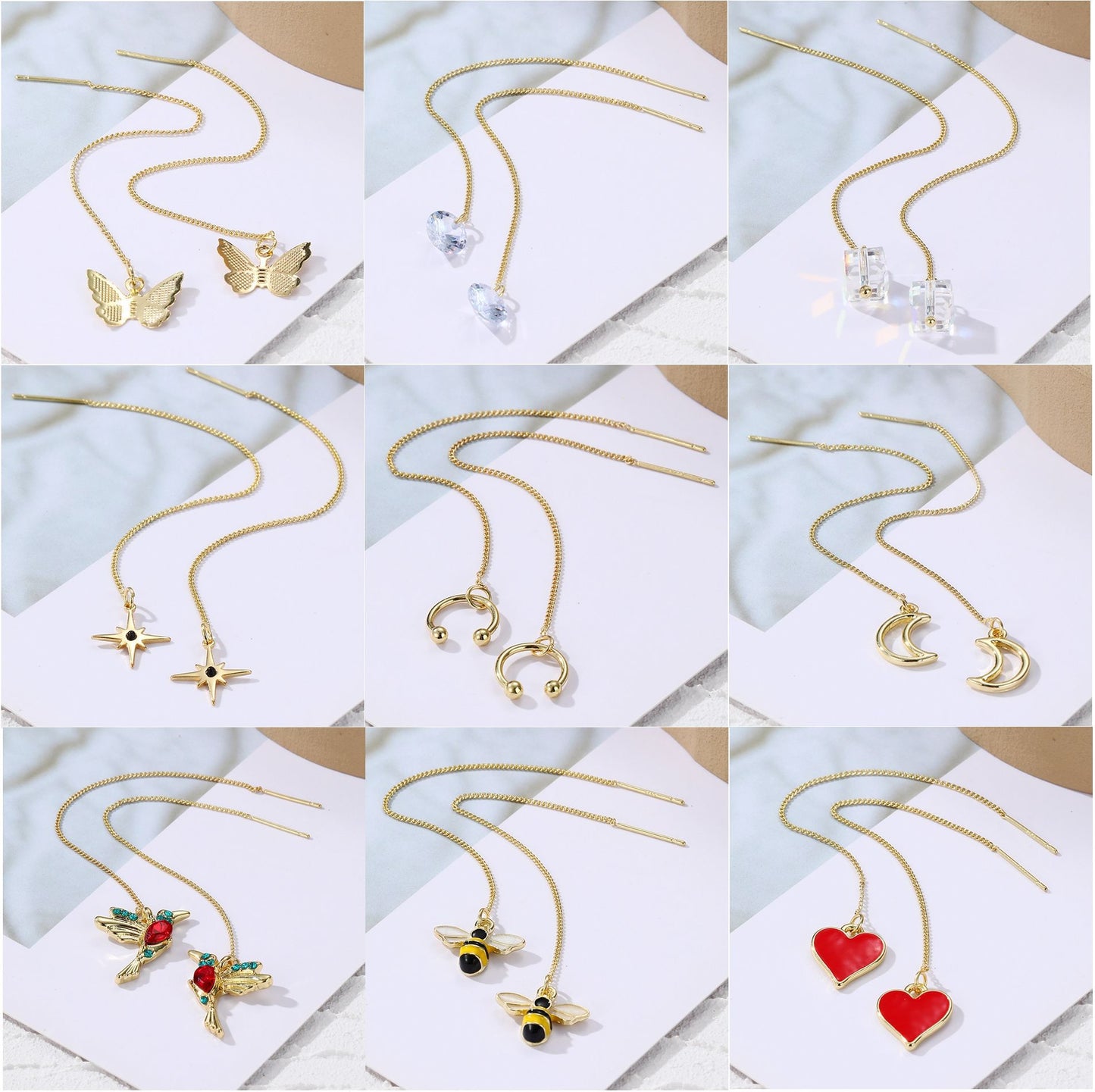 1 Pair Fashion Heart Shape Bee Butterfly Metal Plating Inlay Pearl Zircon Women'S Ear Line