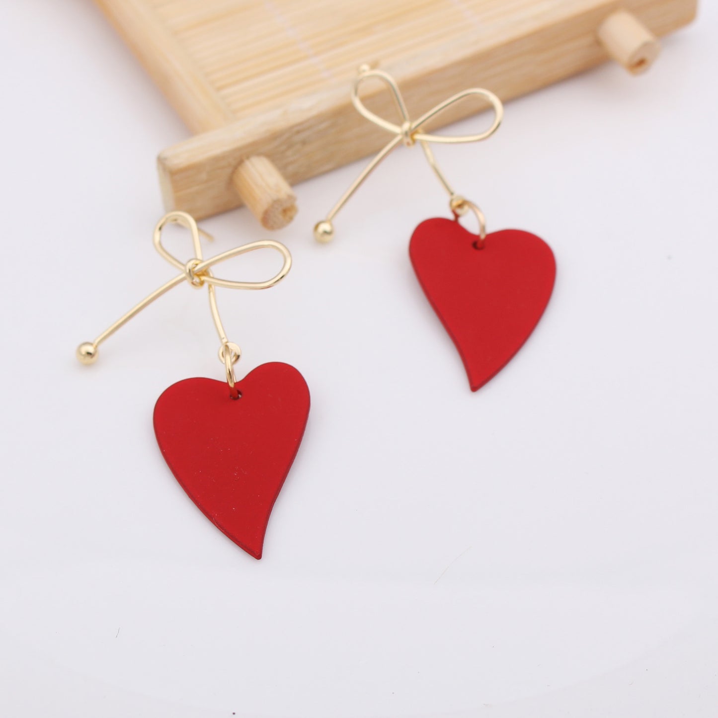 1 Pair Fashion Heart Shape Bow Knot Alloy Plating Women'S Drop Earrings