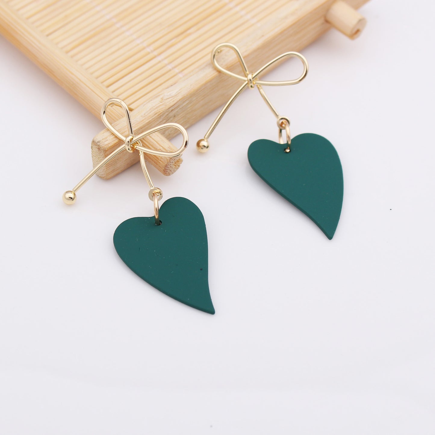 1 Pair Fashion Heart Shape Bow Knot Alloy Plating Women'S Drop Earrings