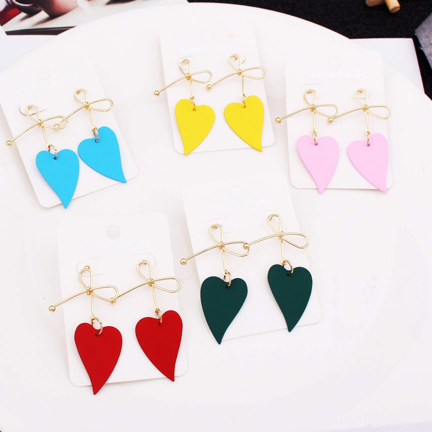 1 Pair Fashion Heart Shape Bow Knot Alloy Plating Women'S Drop Earrings