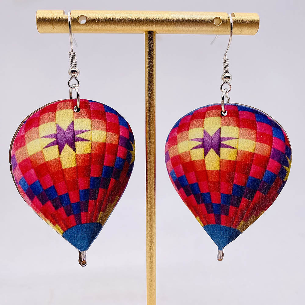 1 Pair Fashion Hot Air Balloon Wood Patchwork Women'S Drop Earrings