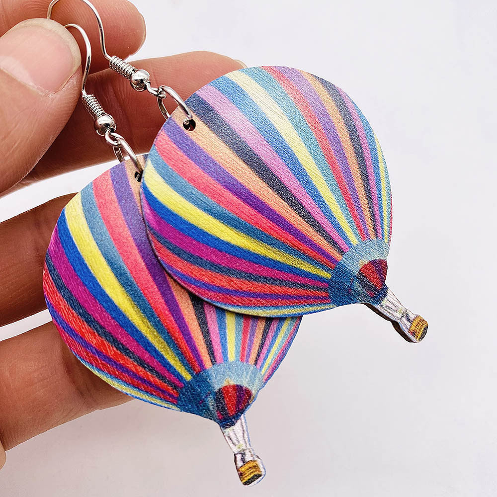 1 Pair Fashion Hot Air Balloon Wood Patchwork Women'S Drop Earrings