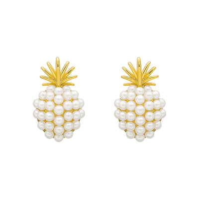 1 Pair Fashion Pineapple Alloy Inlay Artificial Pearls Gold Plated Women'S Ear Studs