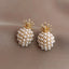 1 Pair Pineapple Alloy Inlay Pearl Gold Plated Earrings for Women