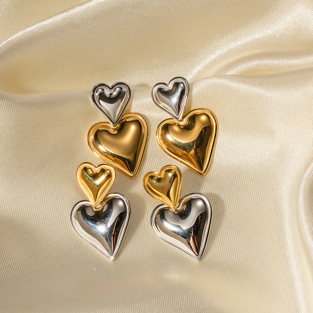 1 Pair IG Style Heart Shape 18K Gold Plated Stainless Steel Drop Earrings