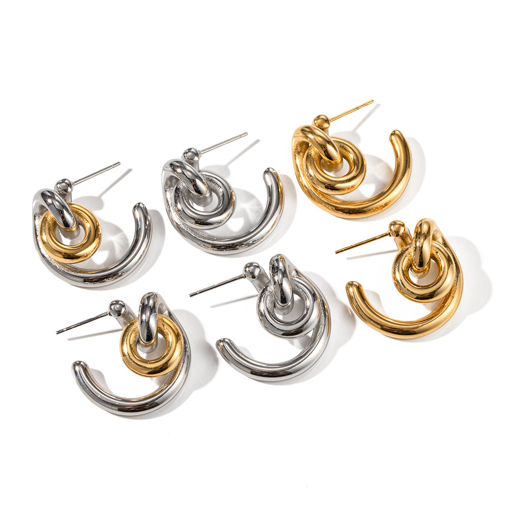 1 Pair IG Style Minimalist 18K Gold Plated Stainless Steel Geometric Ear Studs