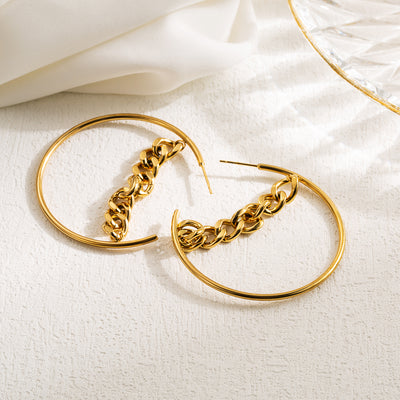 1 Pair IG Style Oversized C Shape Semicircle Plating Three-dimensional Stainless Steel 18K Gold Plated Ear Studs