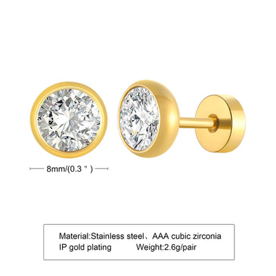 Retro Round Titanium Steel Zircon Stud Earrings - Minimalist Gold and Steel Unisex Design