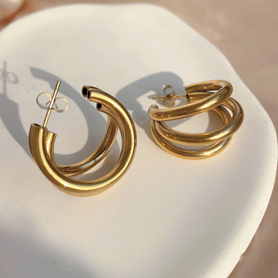 Retro Gold Plated Titanium Steel C-Shaped Hoop Earrings