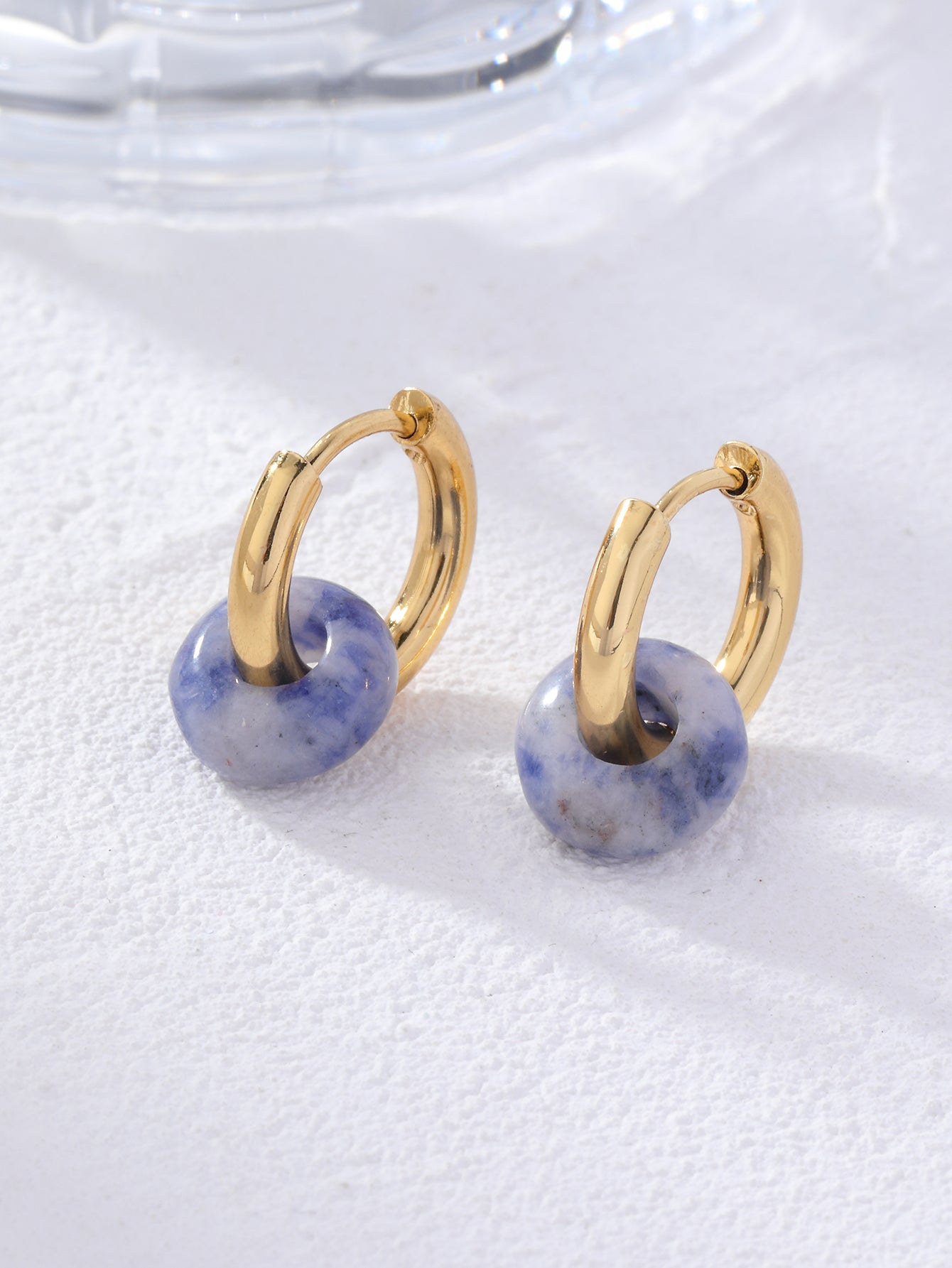 Retro Round Plating Stainless Steel Natural Stone Hoop Earrings