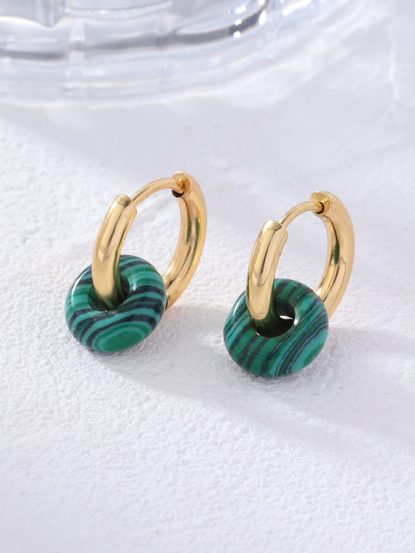 Retro Round Plating Stainless Steel Natural Stone Hoop Earrings