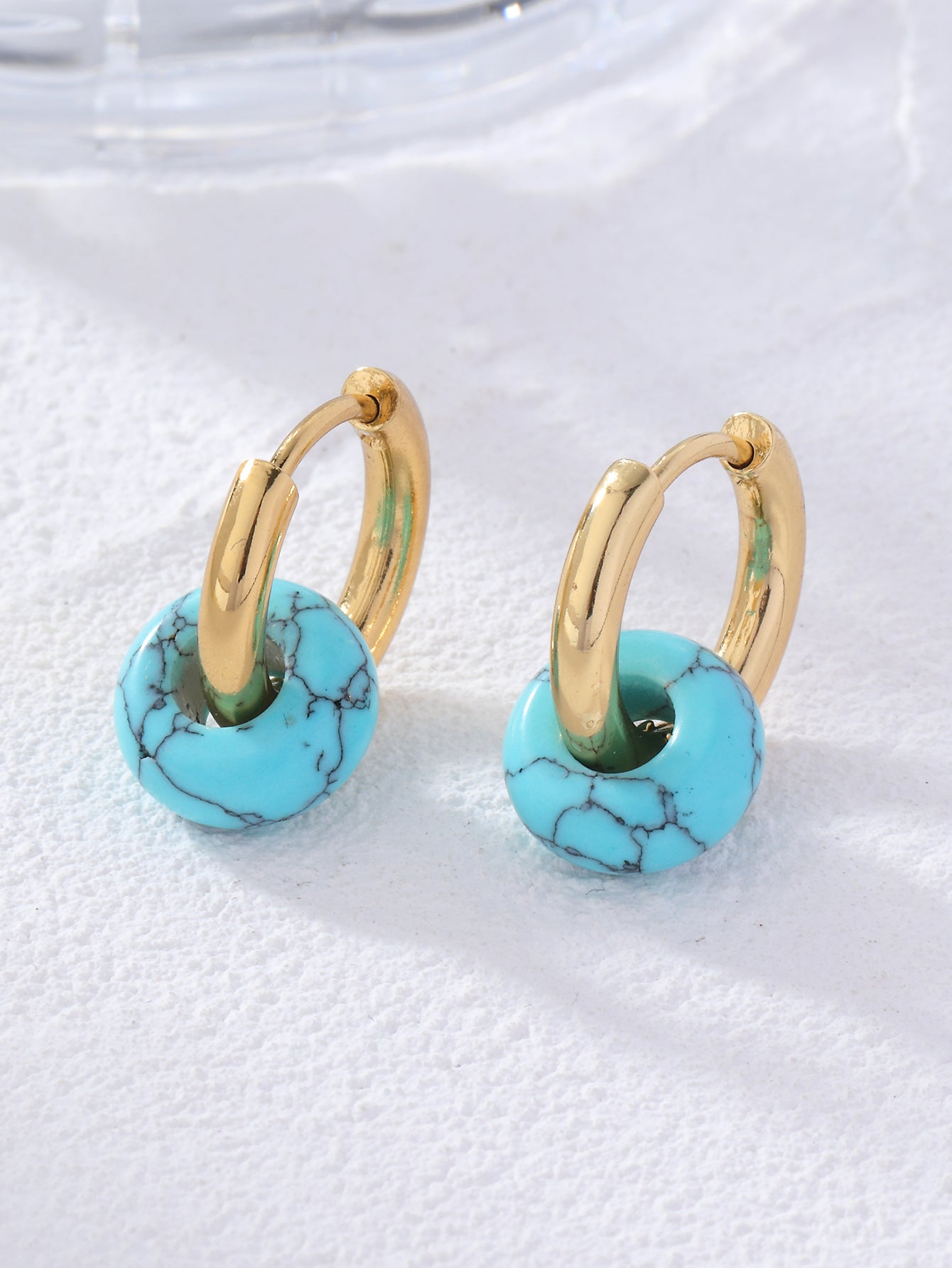 Retro Round Plating Stainless Steel Natural Stone Hoop Earrings