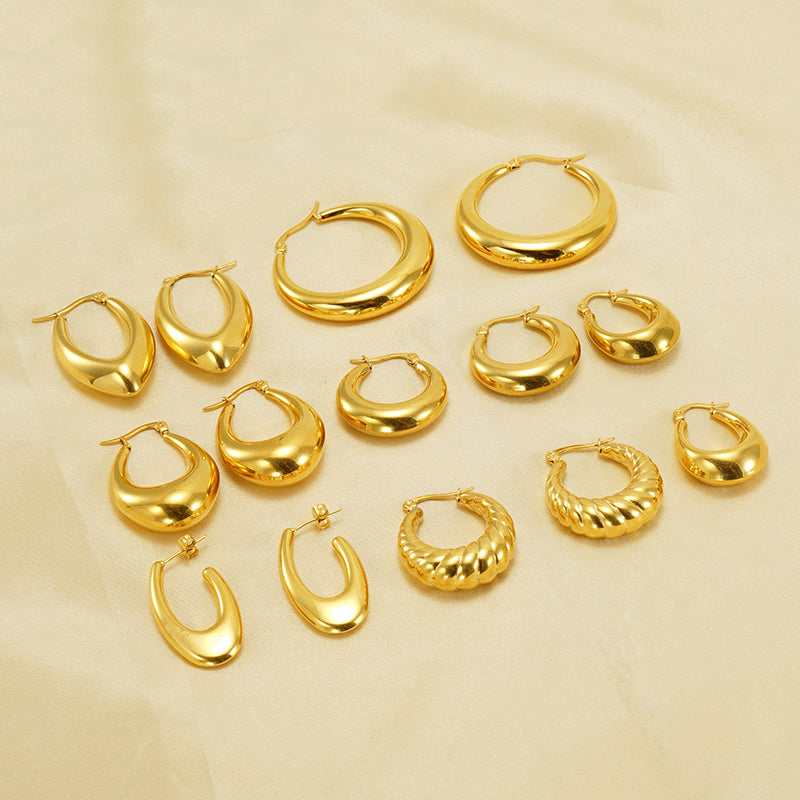 1 Pair Retro 18K Gold Plated Stainless Steel Hollow Polished Earrings