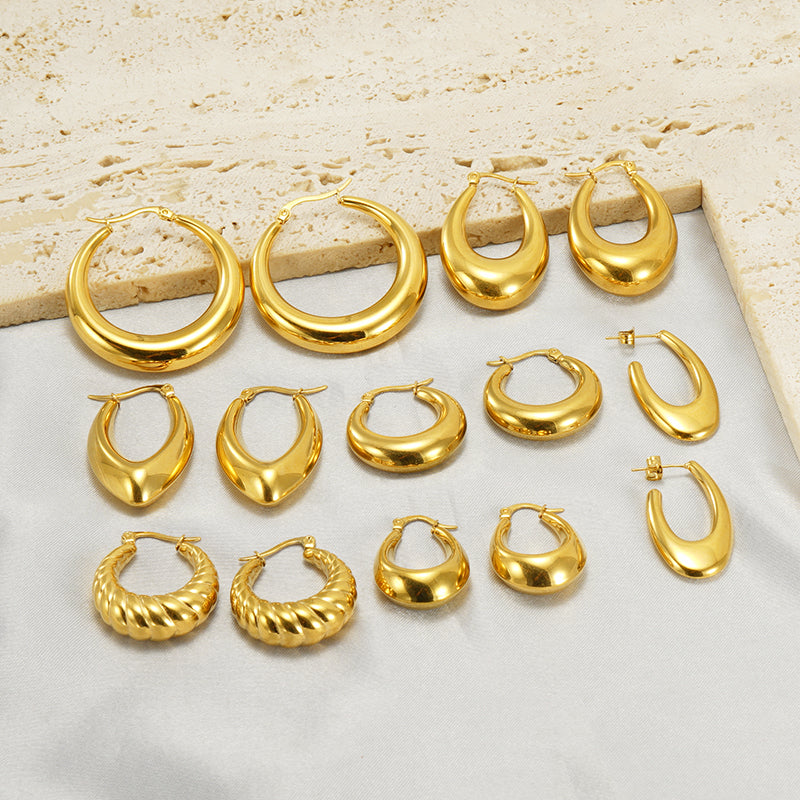 1 Pair Retro 18K Gold Plated Stainless Steel Hollow Polished Earrings