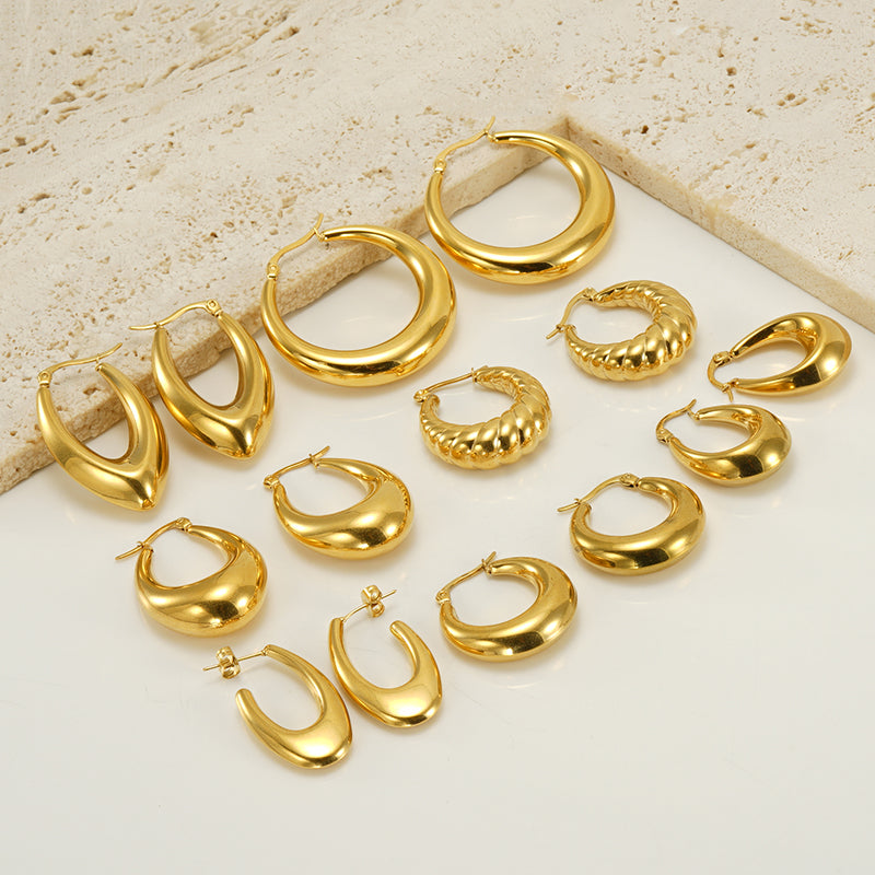1 Pair Retro 18K Gold Plated Stainless Steel Hollow Polished Earrings