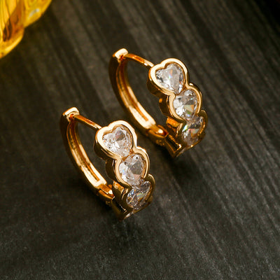 1 Pair Shiny Heart Shape Titanium Steel Plating Inlay Zircon 18K Gold Plated Hoop Earrings