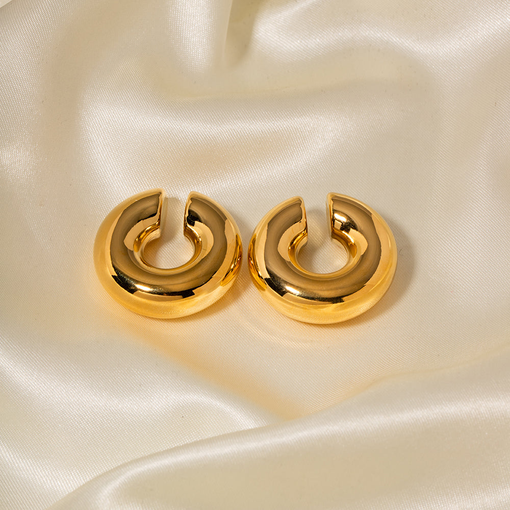 1 Pair Minimalist C Shape 18K Gold Plated Stainless Steel Ear Clips for Women