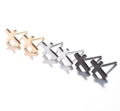 1 Pair Simple Style Cross Plating Stainless Steel Ear Studs