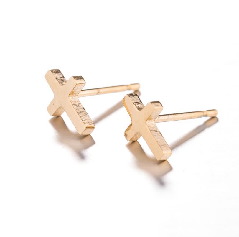 Simple Cross Stainless Steel Stud Earrings for Women and Men