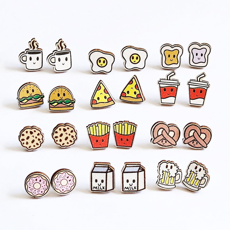 1 Pair Simple Style Food & Letter Wood Print Women's Stud Earrings