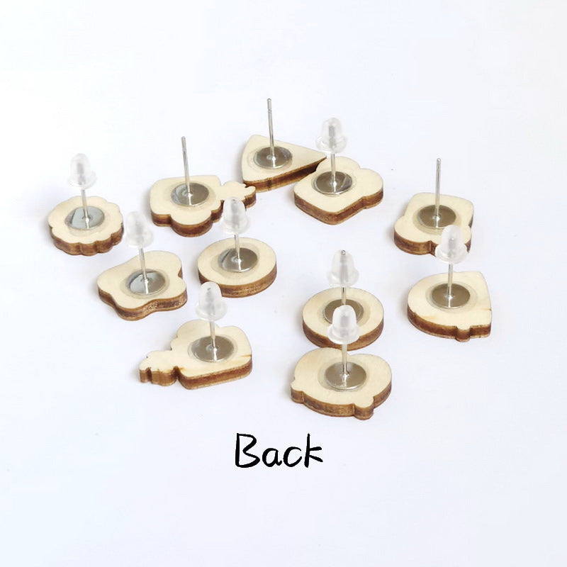 1 Pair Simple Style Food & Letter Wood Print Women's Stud Earrings