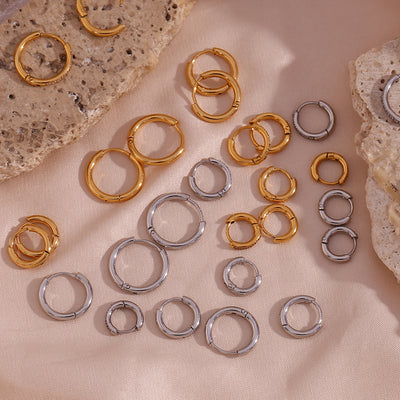 1 Pair Minimalist Round 18K Gold Plated Stainless Steel Zircon Hoop Earrings