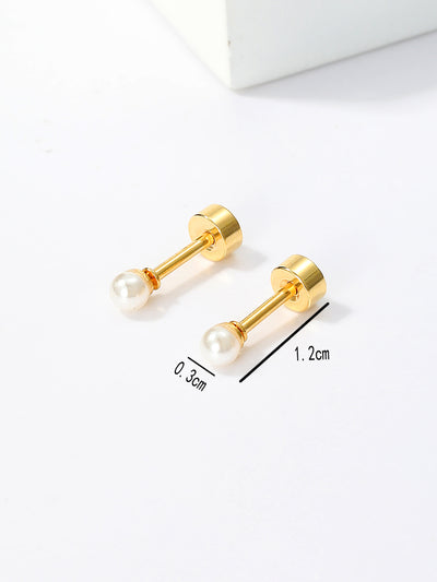 1 Pair Simple Style Round Stainless Steel Plating Inlay Artificial Pearls 18K Gold Plated Ear Studs