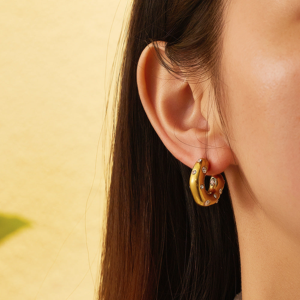 1 Pair Minimalist Titanium Steel Pearl Zircon Hoop Earrings