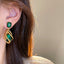 1 Pair Vintage Emerald Green Gemstone Square Alloy Rhinestone Women's Earrings