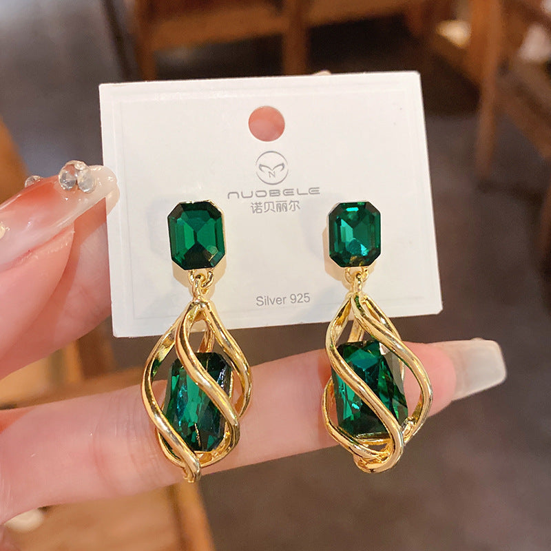 1 Pair Vintage Emerald Green Gemstone Square Alloy Rhinestone Women's Earrings