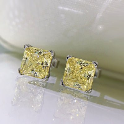 1 Pair Simple Style Square Sterling Silver Inlay High Carbon Diamond Ear Studs