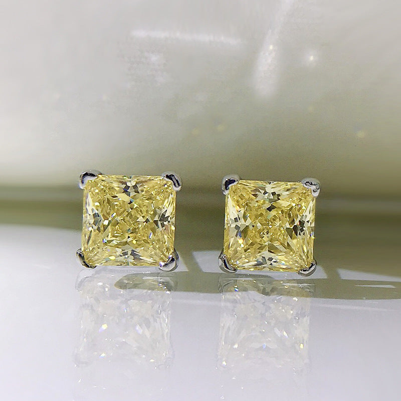 1 Pair Simple Style Square Sterling Silver Inlay High Carbon Diamond Ear Studs