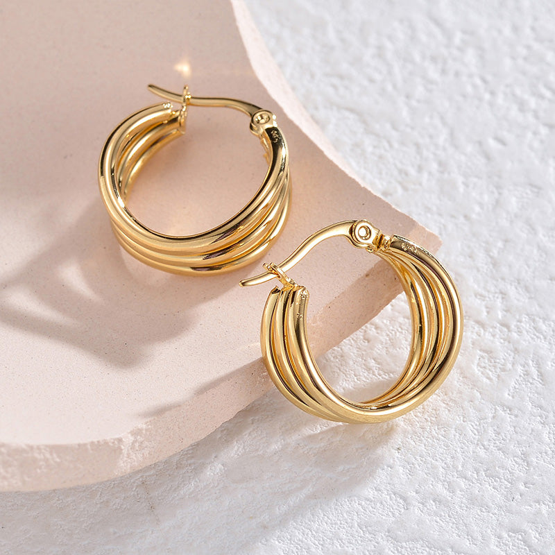1 Pair Minimalist 18K Gold Plated Stainless Steel Hoop Earrings with Layered Tassel Design