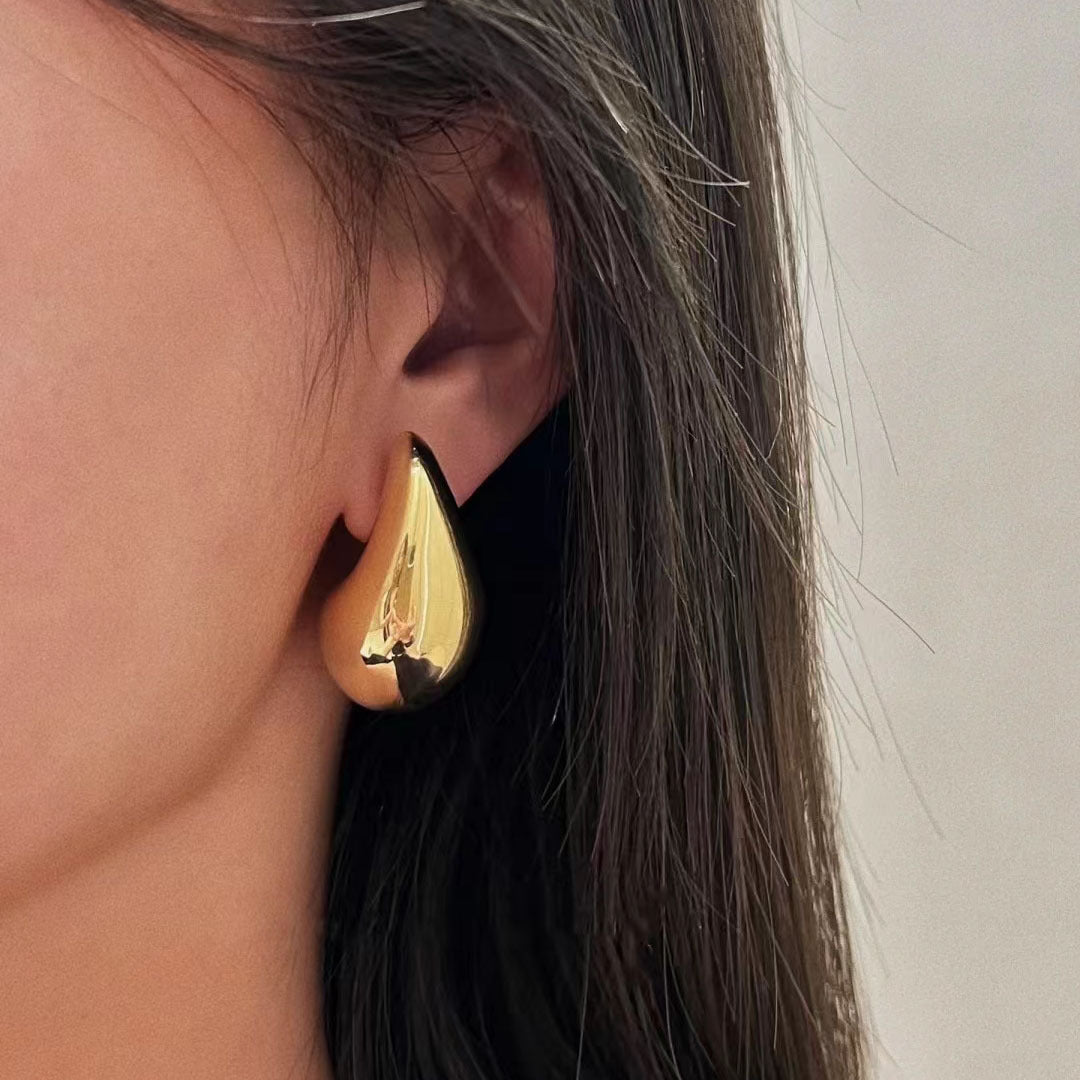 1 Pair Minimalist Wave Design 18k Gold Plated Copper Teardrop Earrings