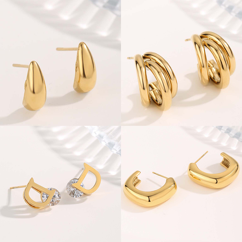 1 Pair Vintage Irregular Square Water Droplet Gold Plated Titanium Steel Earrings