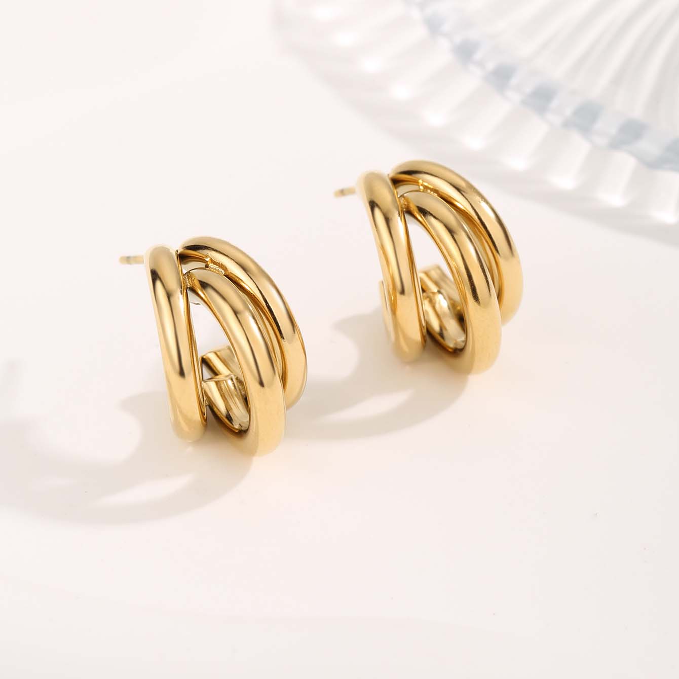 1 Pair Vintage Irregular Square Water Droplet Gold Plated Titanium Steel Earrings