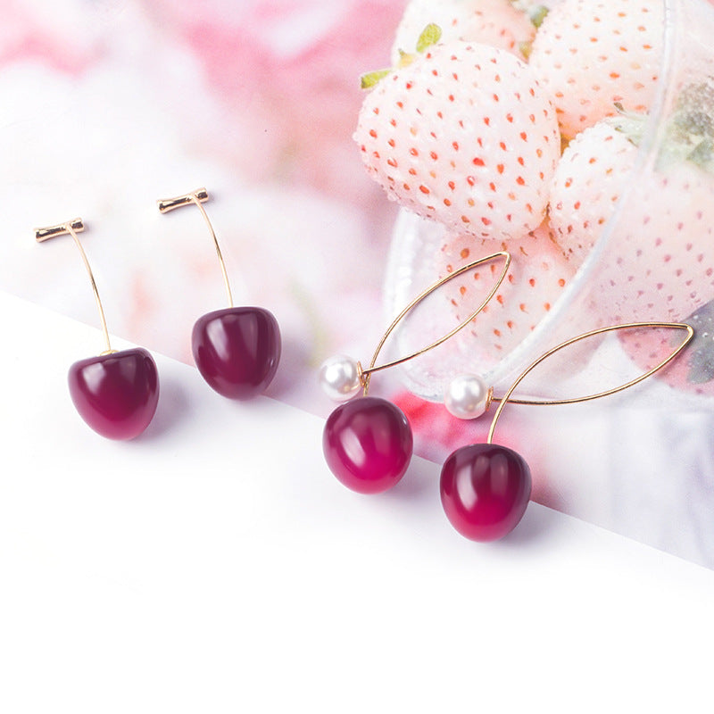 Sweet Cherry Gradient Pearl Drop Earrings for Women