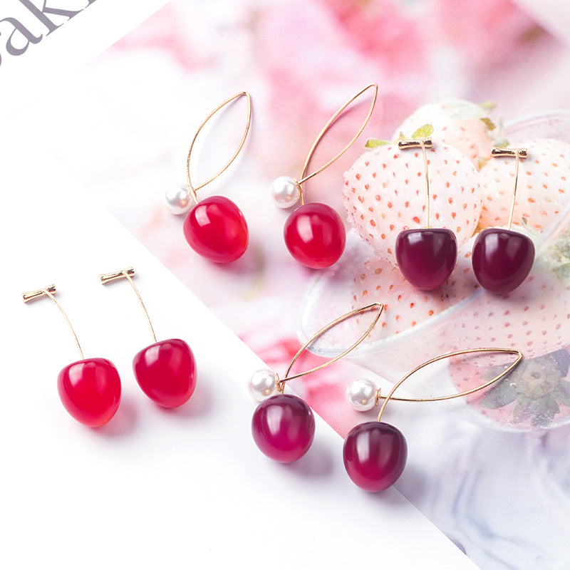 Sweet Cherry Gradient Pearl Drop Earrings for Women