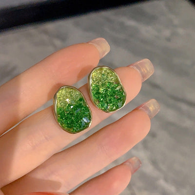 Sweet Floral Crystal Stud Earrings - Elegant Green Design