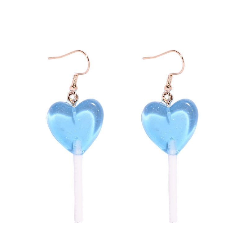 Sweet Heart Resin Lollipop Drop Earrings