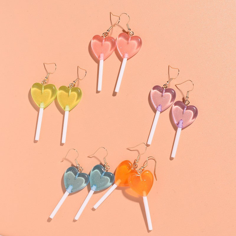 Sweet Heart Resin Lollipop Drop Earrings