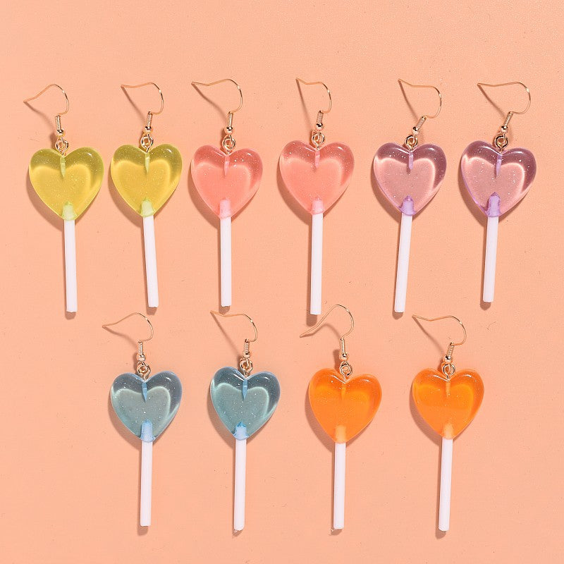 Sweet Heart Resin Lollipop Drop Earrings