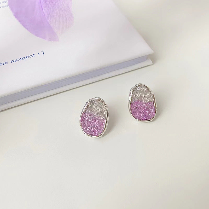 1 Pair Elegant Gradient Purple Crystal Square Design Ear Cuffs and Studs