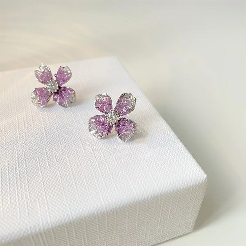 1 Pair Elegant Gradient Purple Crystal Square Design Ear Cuffs and Studs