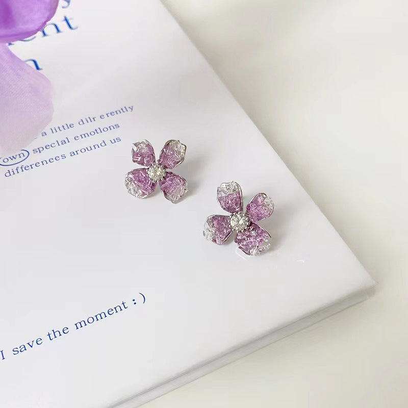 1 Pair Elegant Gradient Purple Crystal Square Design Ear Cuffs and Studs