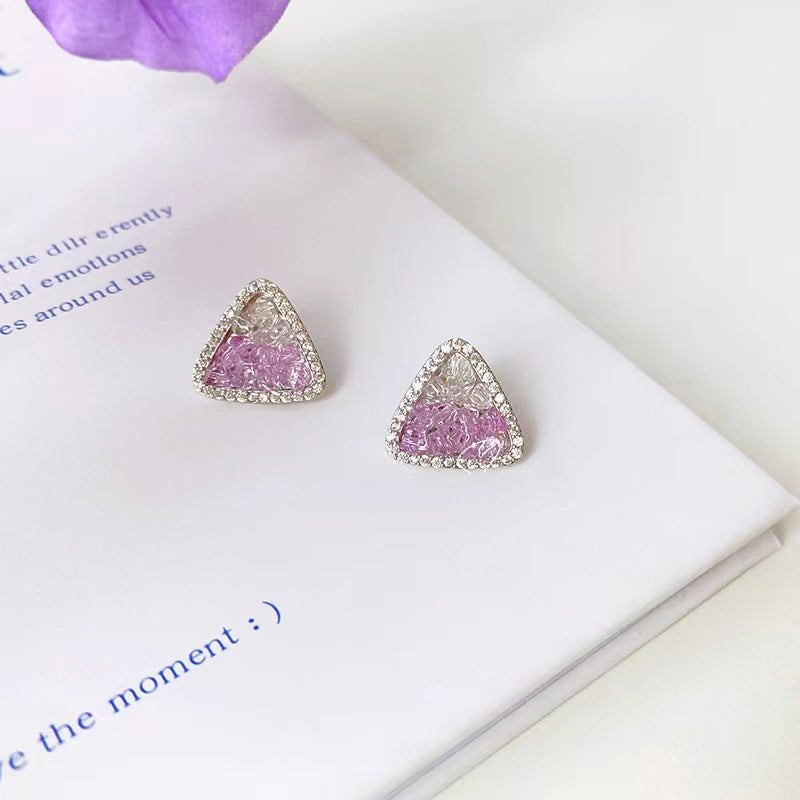 1 Pair Elegant Gradient Purple Crystal Square Design Ear Cuffs and Studs