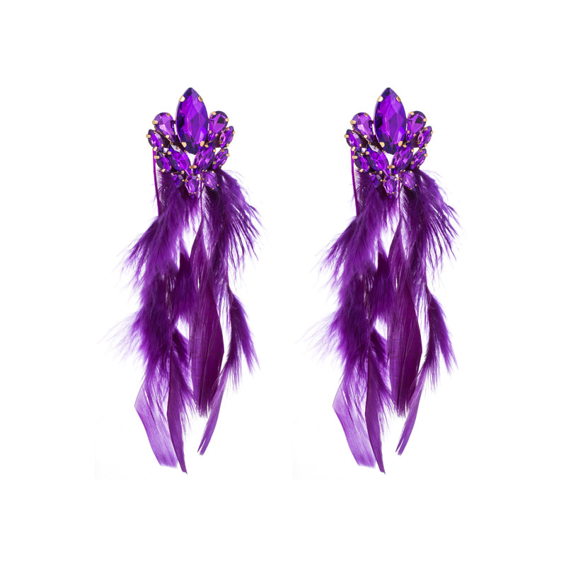 1 Pair Bohemian Geometric Feather Tassel Alloy Glass Gold Plated Women's Earrings